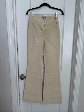 Urban Outfitters Beige Cotton Blend Flare Pants - Neutral Cream